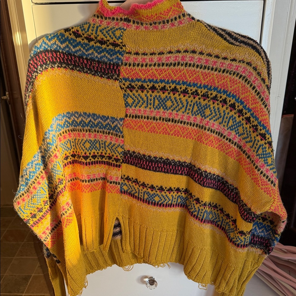Free People Colorful Knit Poncho